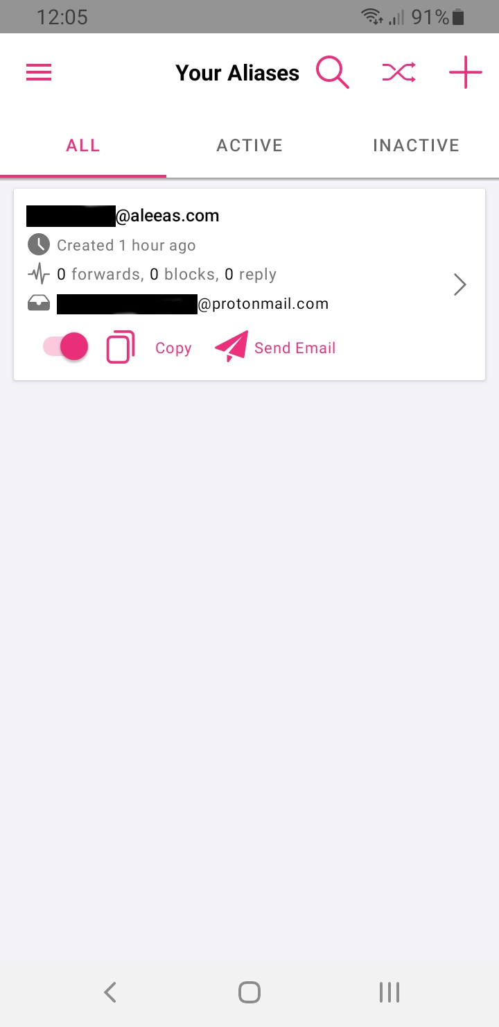 Screenshot of the app SimpleLogin
